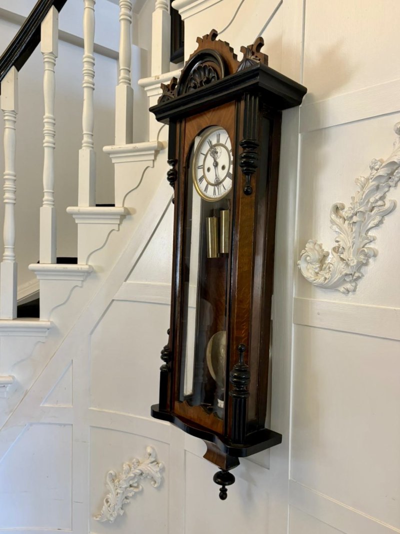 Antique Vienna Walnut Double Weight Wall Clock - Image 2